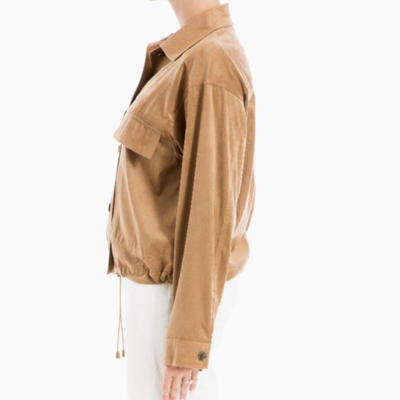 MAX STUDIO Faux Suede Bomber Jacket Vicuna (Camel Tan Color) SZ LARGE NEW - Picture 3 of 8